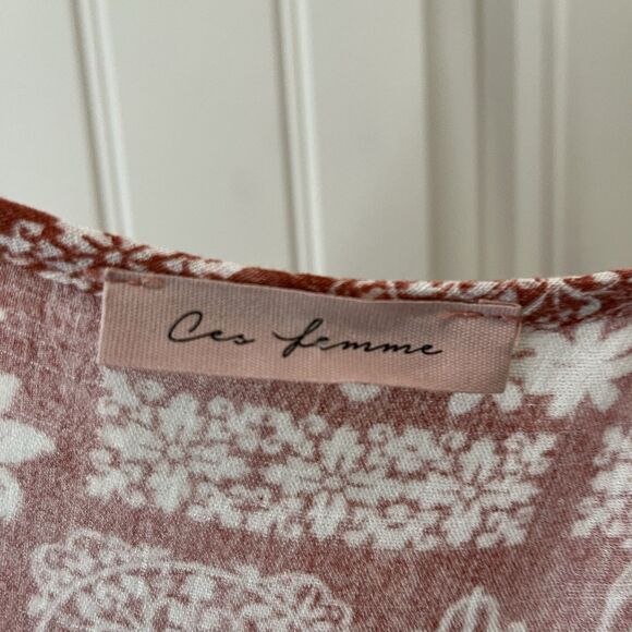 Ces Femme Red Rust White Floral Paisley Boho Strappy Tiered Dress Womens Size S - Picture 5 of 11